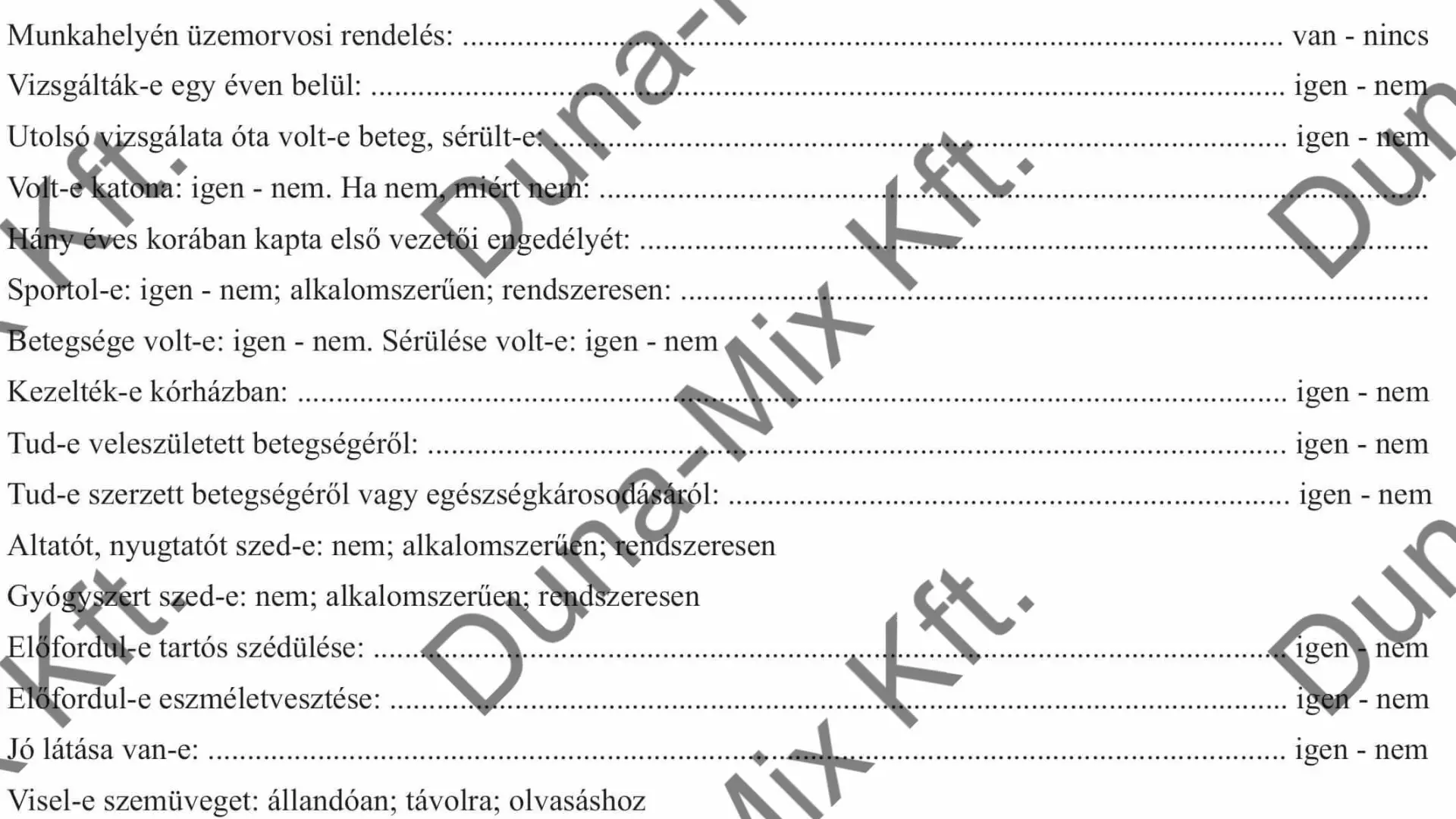 Jelentkezési lap gépjármű egészségügyi alkalmassági vizsgálatra